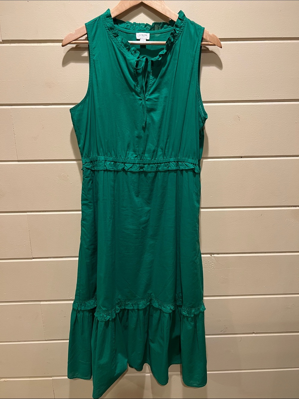 J. Crew Sleeveless Emerald Green Ruffle-Trim Midi Dress